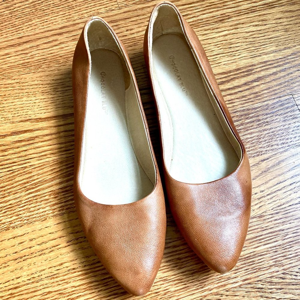 Chocolat Blu brown leather pointed-toe women's flatshoes, size 8 1/2